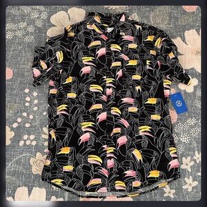 Hurley Black Shirt with Pink and Yellow Tropical Print